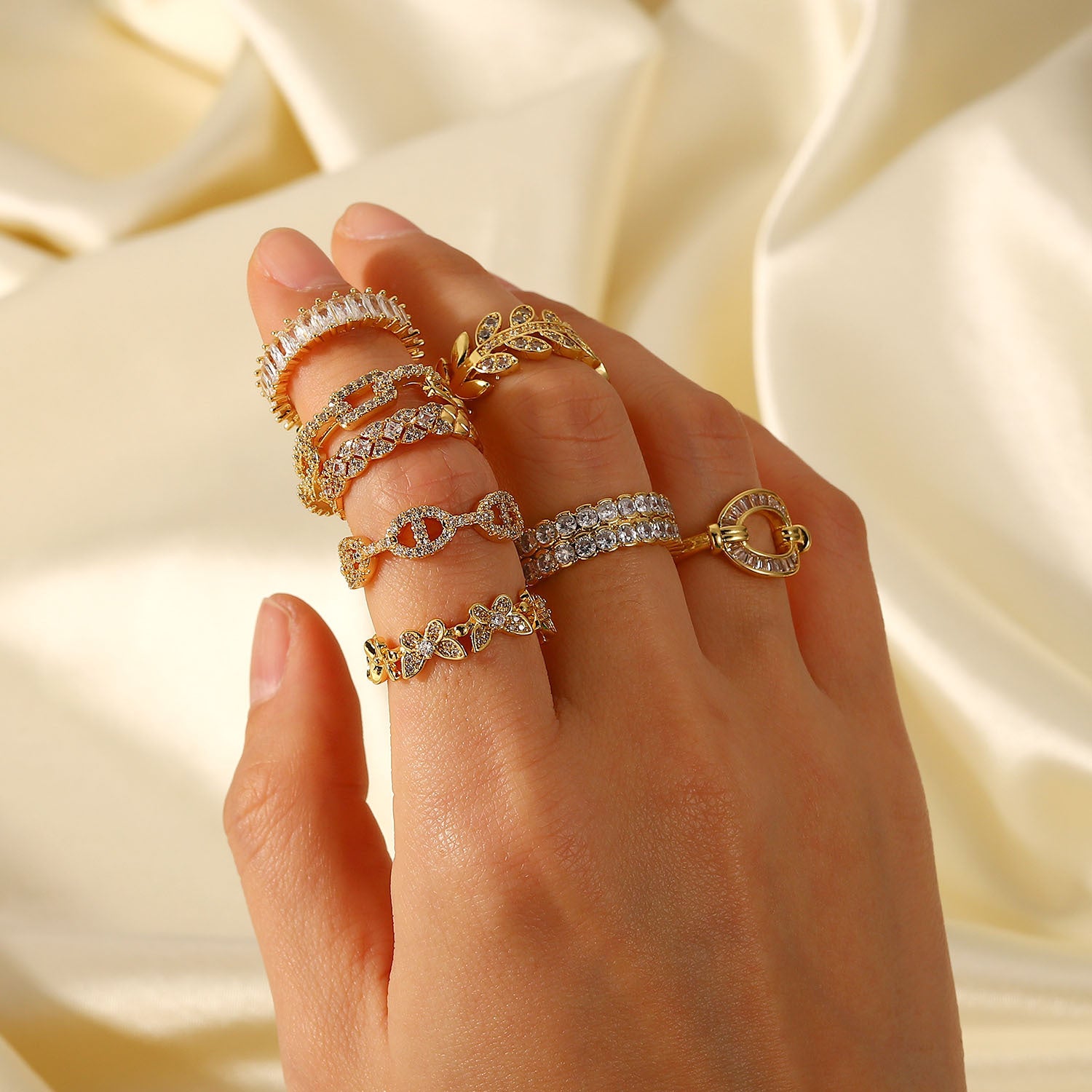 INS Chic 18K Gold Plated Zircon Open Ring