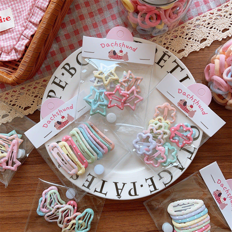 Rainbow Macaron Color Ultra-Soft Hair Accessories Set – Geometric Dot Scrunchies & Barrettes