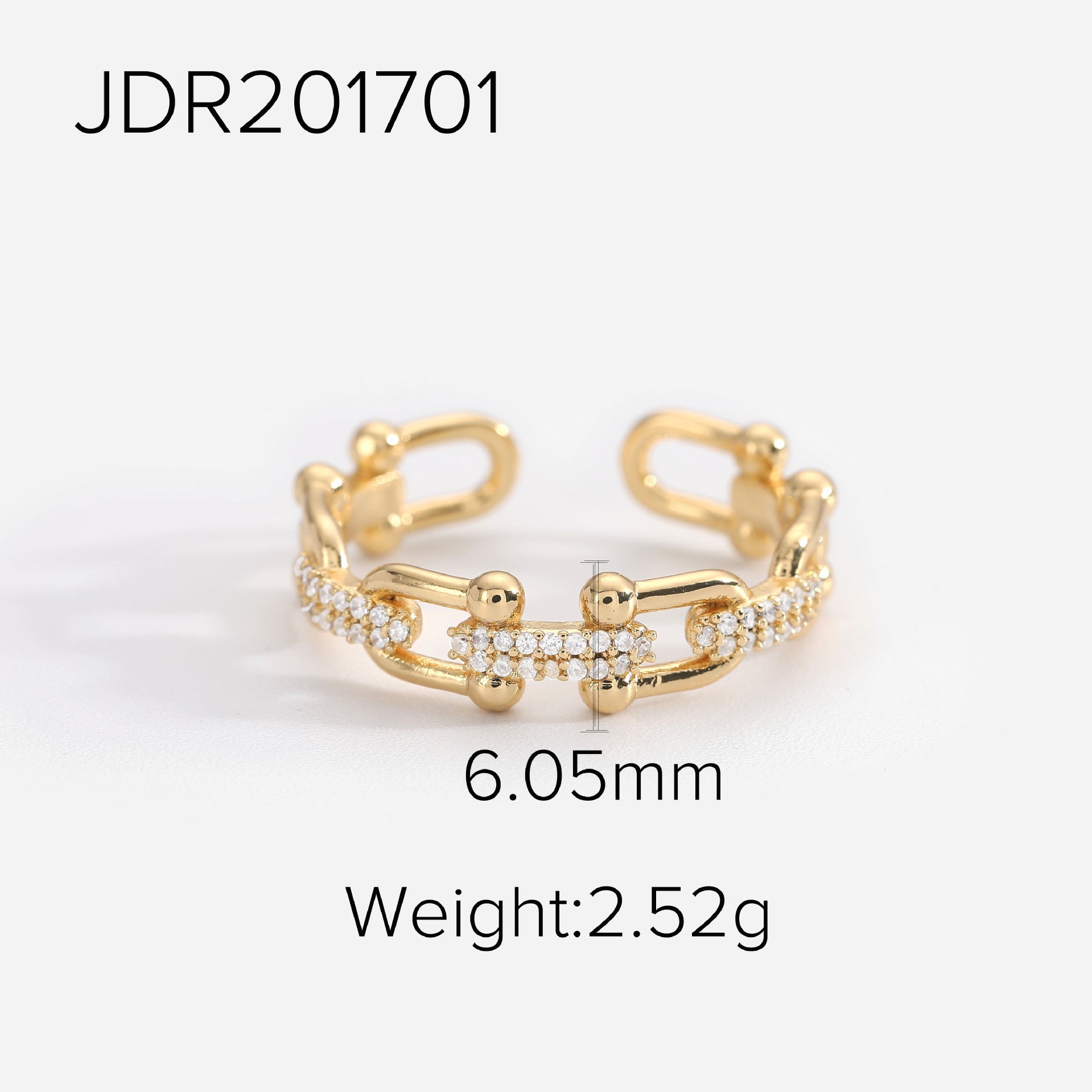 INS Chic 18K Gold Plated Zircon Open Ring