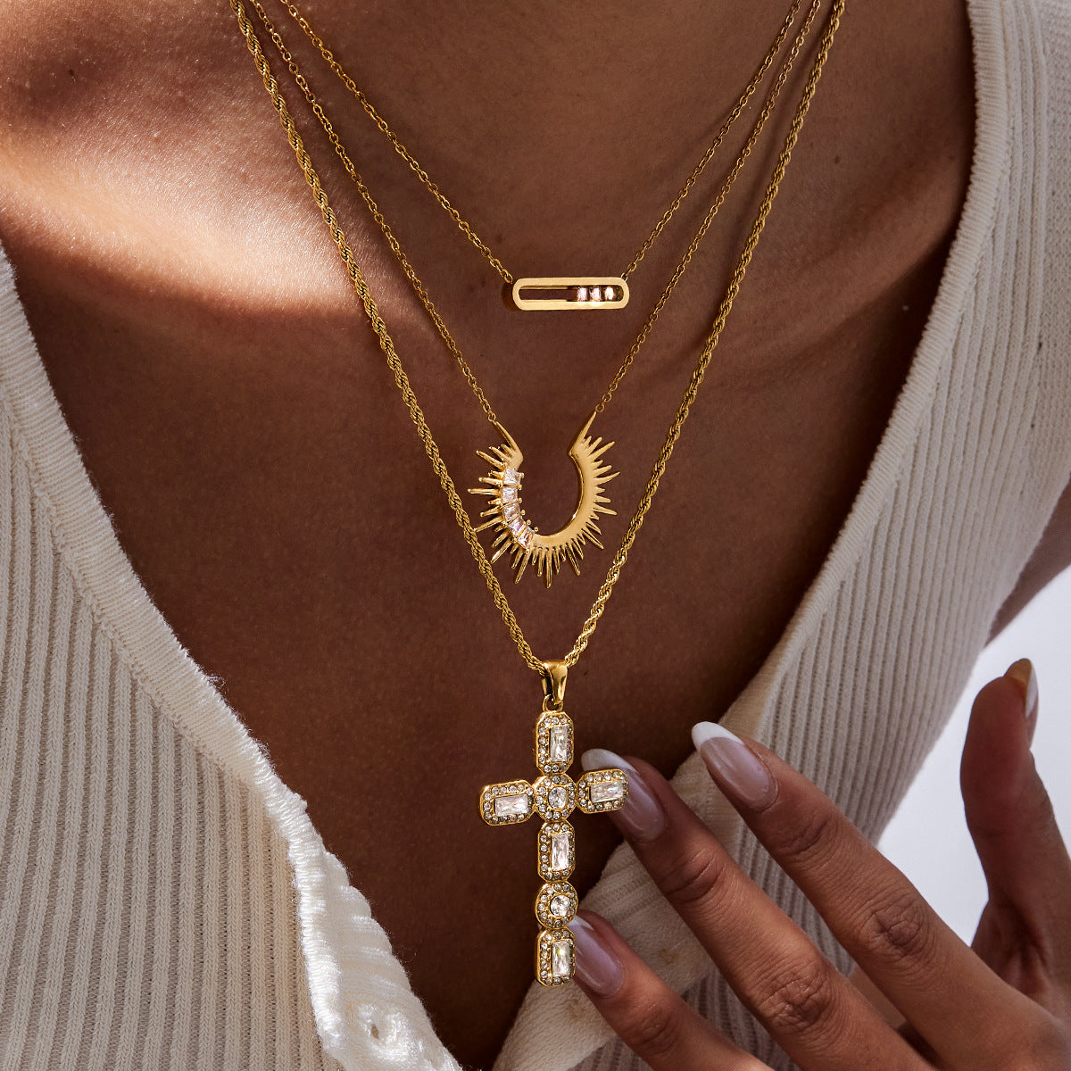 Fade-Resistant Rhinestone Titanium Steel Choker | Light Luxury Stainless Steel Necklace