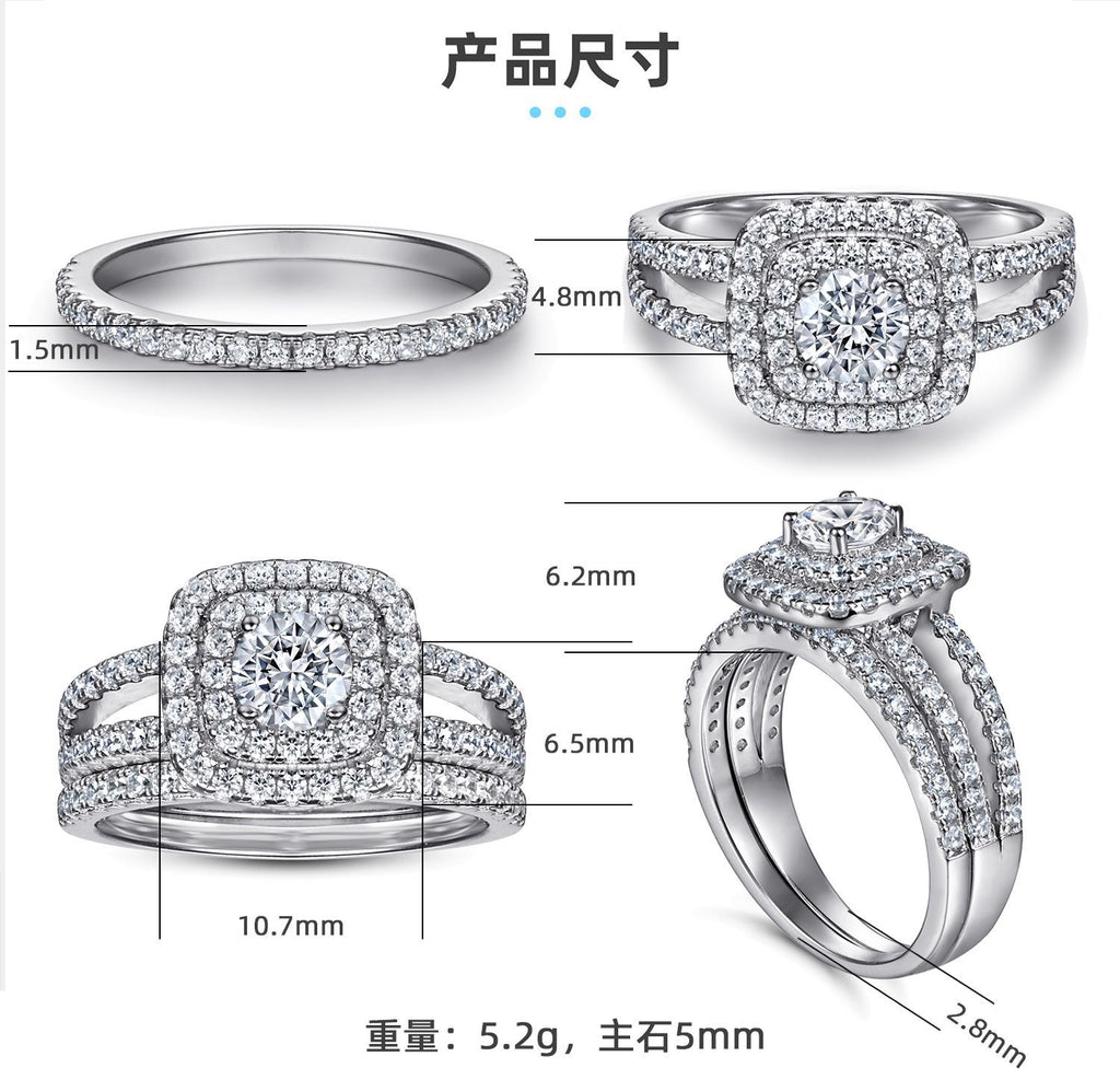 2-in-1 925 Sterling Silver Wedding Ring Set for Women - Bridal Combo Ring