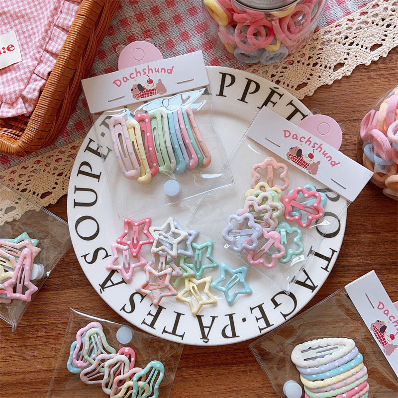 Rainbow Macaron Color Ultra-Soft Hair Accessories Set – Geometric Dot Scrunchies & Barrettes
