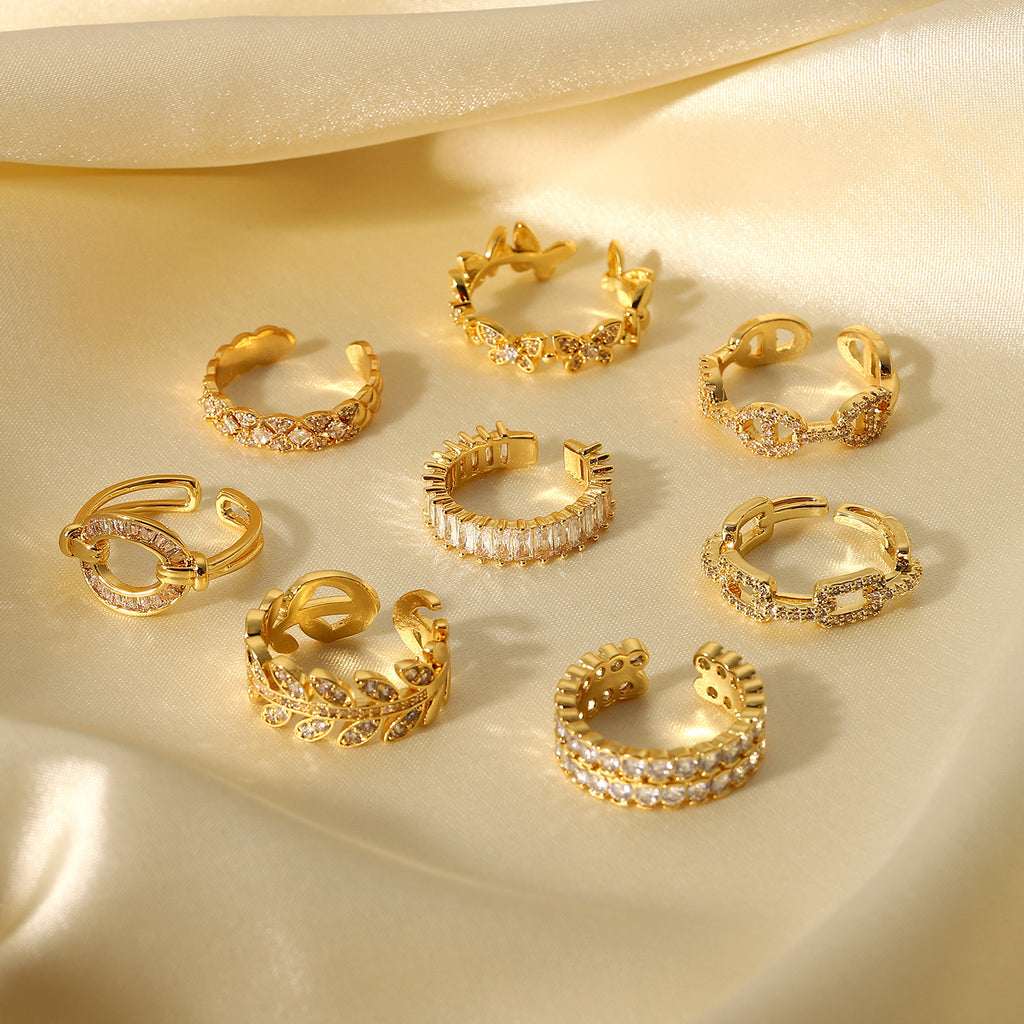 INS Chic 18K Gold Plated Zircon Open Ring