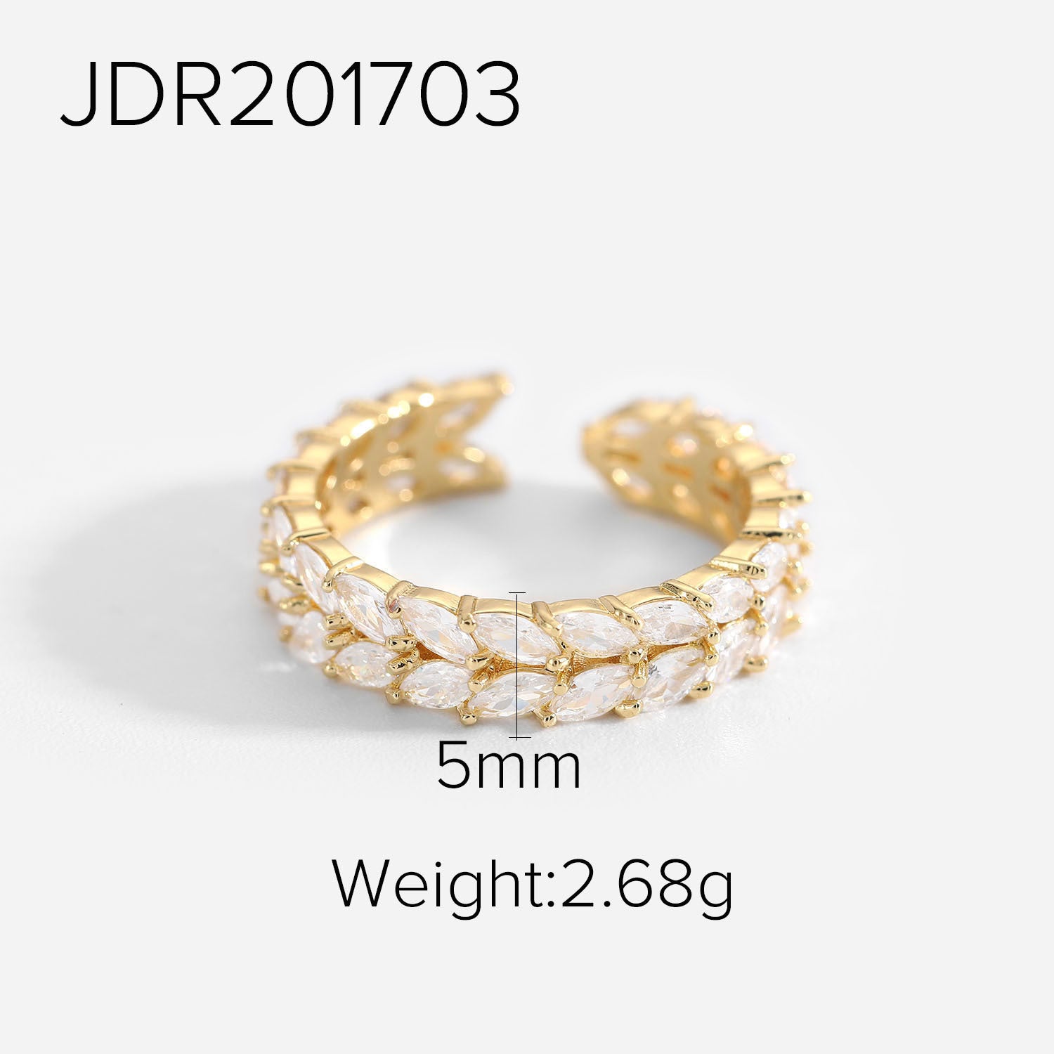 INS Chic 18K Gold Plated Zircon Open Ring