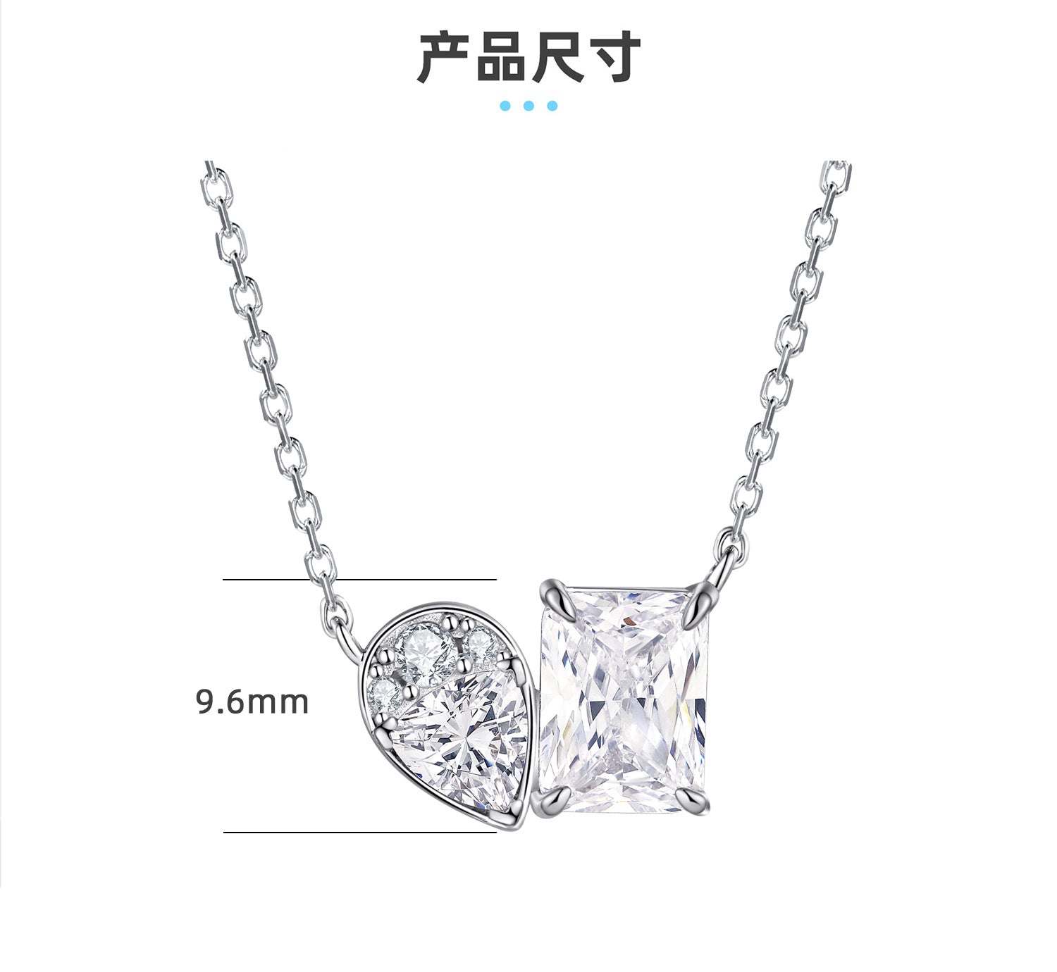 2CT Square Zirconia Double Ring Necklace – Sterling Silver 925 Minimalist Pendant for Women