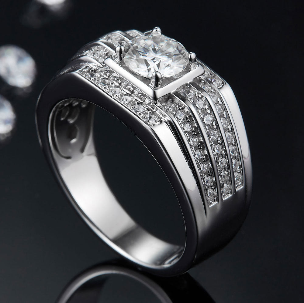 925 Sterling Silver Moissanite Men's Ring – Bold & Hypoallergenic