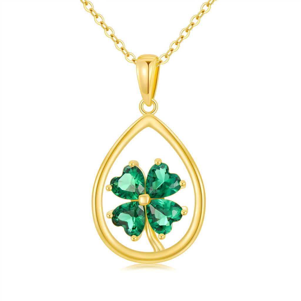 Lucky Clover Pendant Necklace - 925 Sterling Silver with Zircon Drops