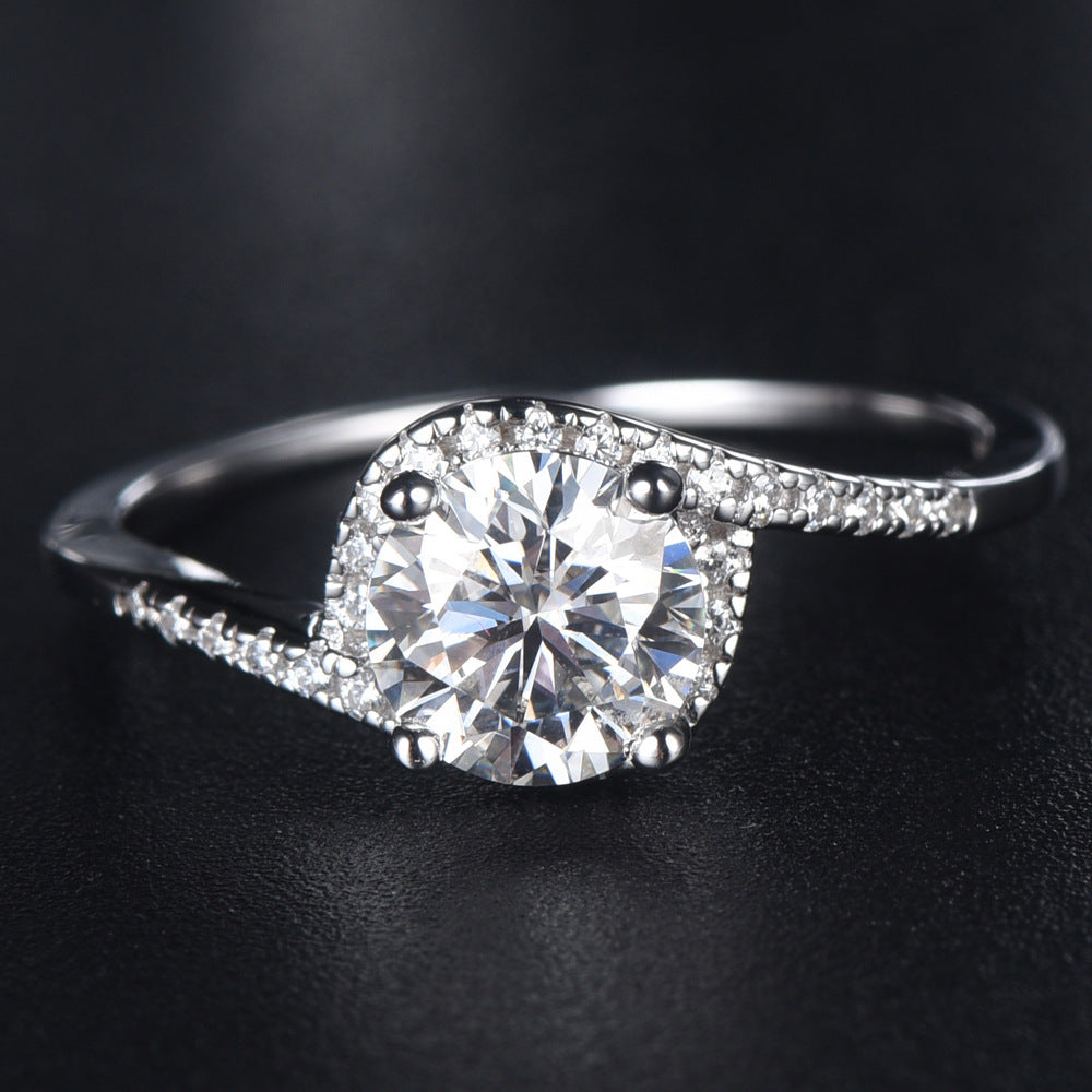 Twisted Shank Moissanite Ring - 1 Carat Round Cut in Sterling Silver Diamond-Tested