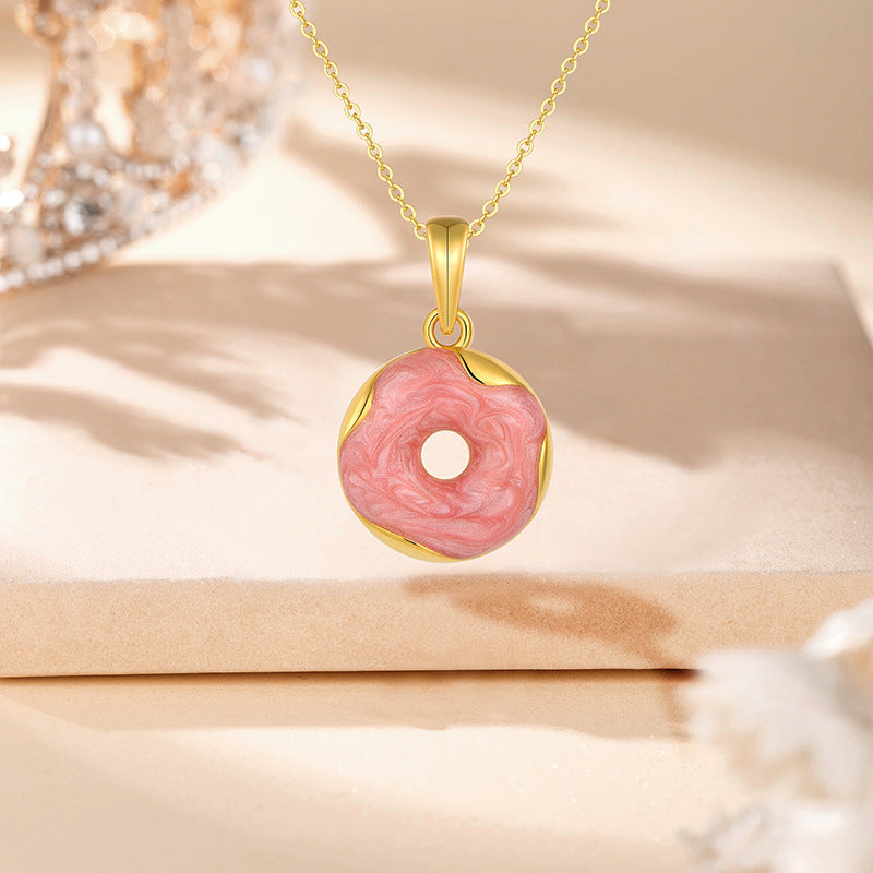 Sweet Donut Pendant Necklace - Sterling Silver 925 Dainty Collarbone Chain