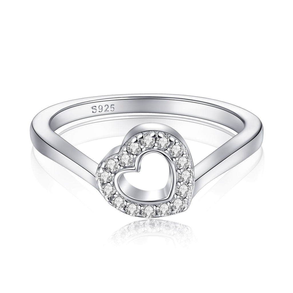 Designer 925 Sterling Silver Filigree CZ Heart Ring for Women