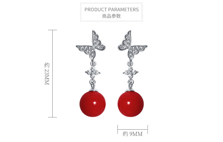 Bohemian S925 Pearl Butterfly Drop Earrings – Handmade Statement Earrings for Women, Hypoallergenic Gift