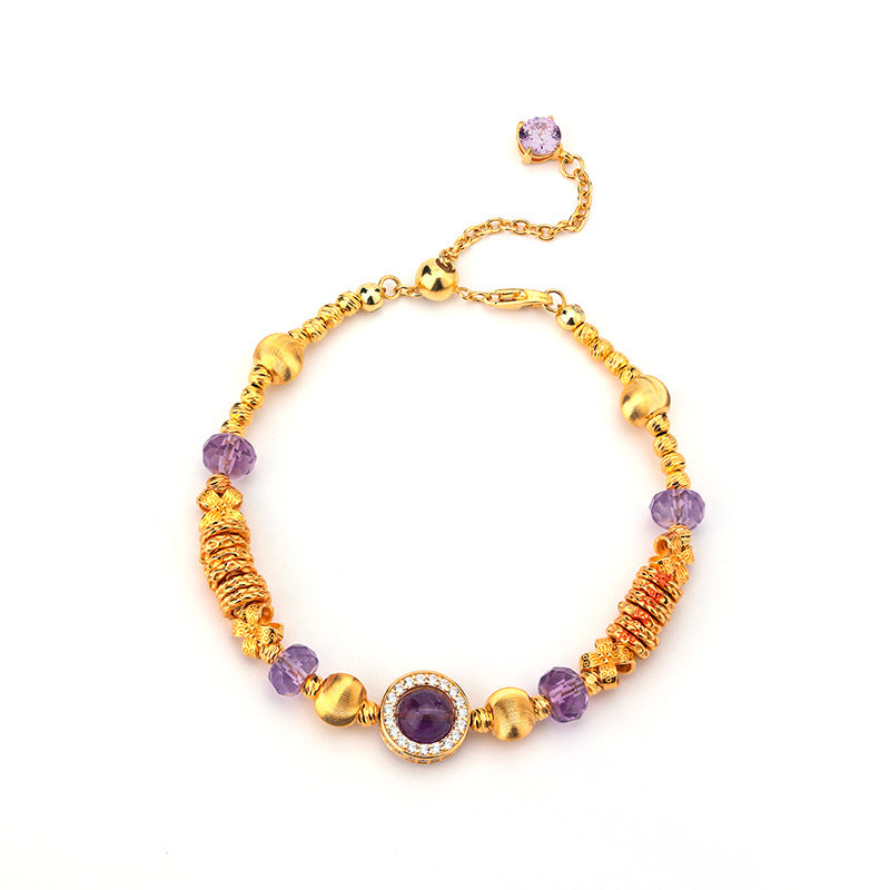 S925 Sterling Silver Intertwined Bracelet for Women - Natural Amethyst High-End Delicate Beaded Bracelet