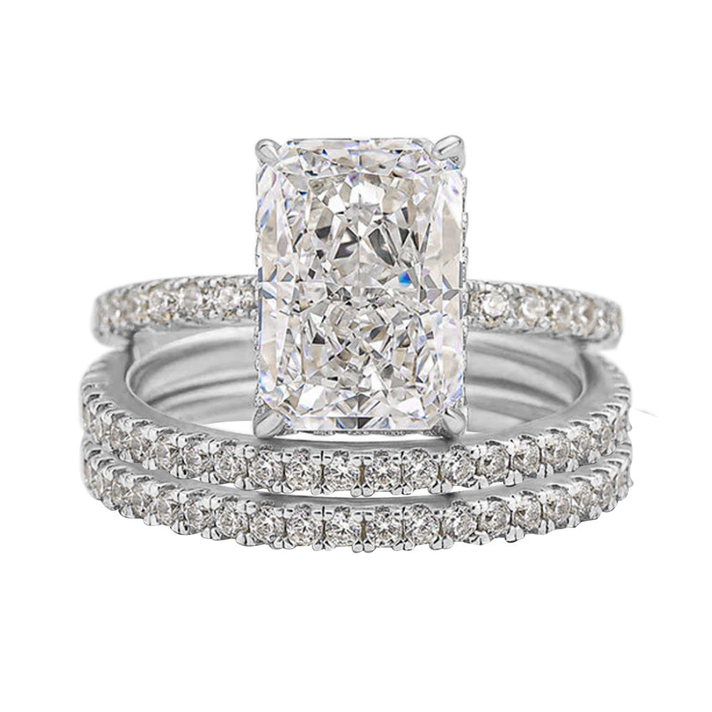 S925 Sterling Silver Sparkling Ice Flower Cut CZ Ring Set - High Quality Luxury Ins Style Stackable Rings