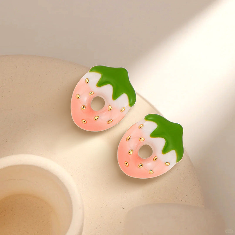Kawaii Strawberry Stud Earrings - 925 Sterling Silver Cute Resin Jewelry