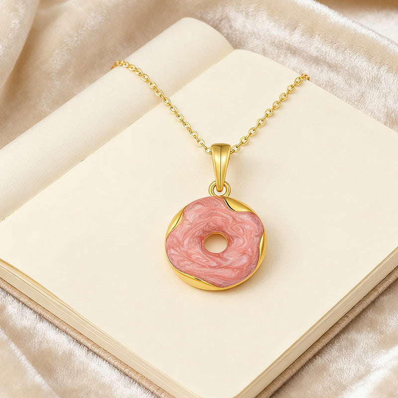 Sweet Donut Pendant Necklace - Sterling Silver 925 Dainty Collarbone Chain