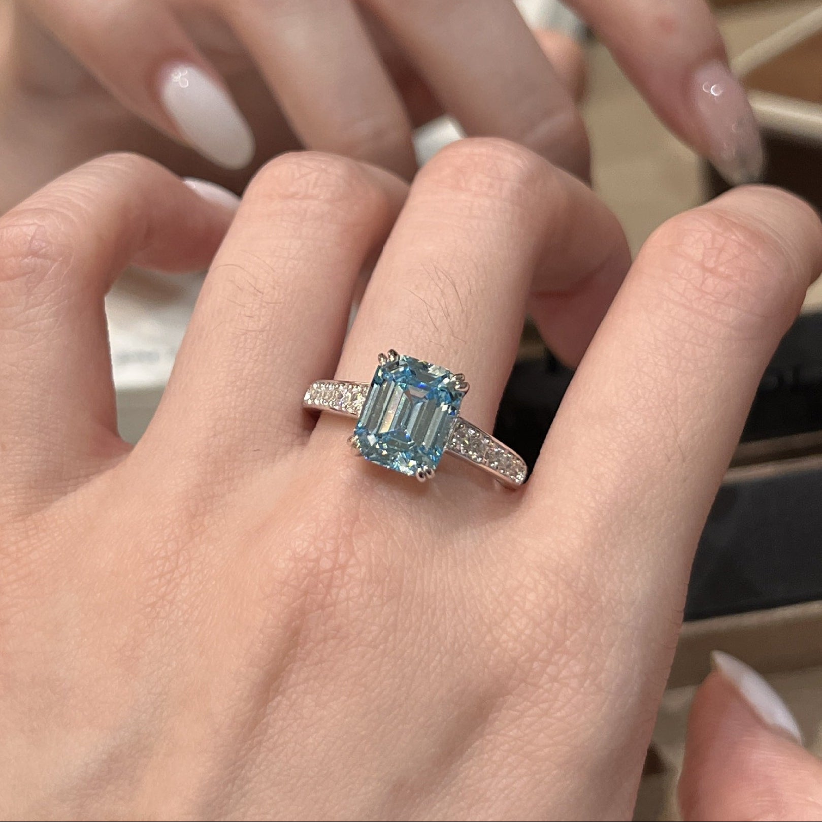 Rectangle Cut Aquamarine Statement Ring in Solid Sterling Silver