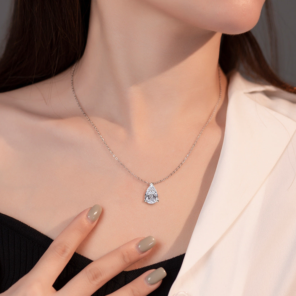Pear-Shaped Cubic Zirconia Pendant Necklace | Solid 925 Sterling Silver Minimalist Layering Chain (Hypoallergenic, Dainty)