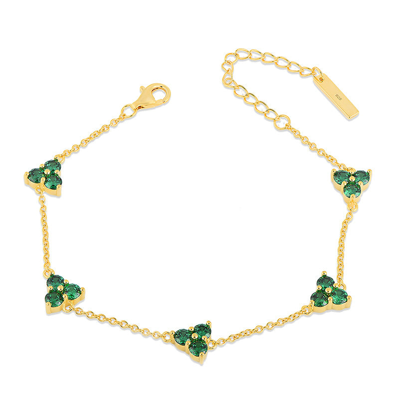 Three-Stone Silver Bracelet - 925 Sterling Dainty Chain for Women