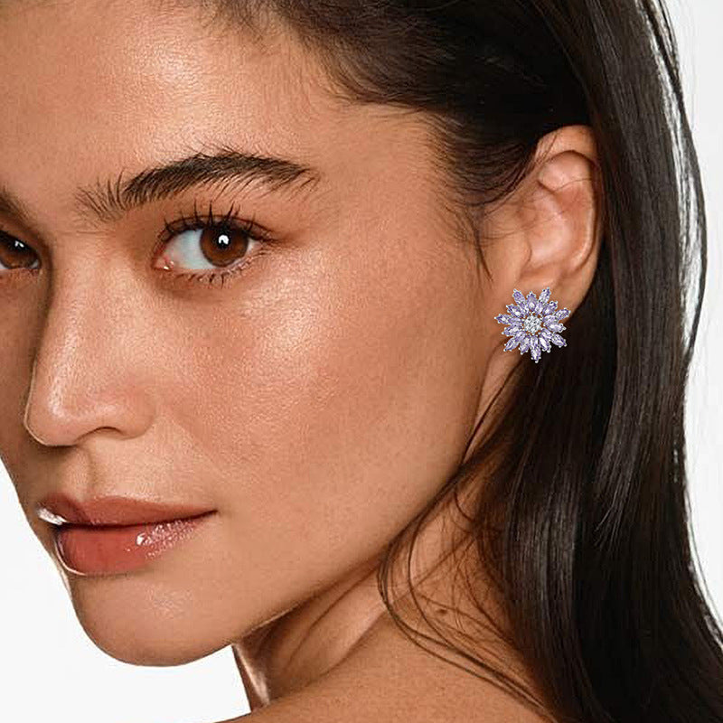 Y2K Chunky Zircon Hoop Earrings, 925 Silver Retro Drop Earrings for Women