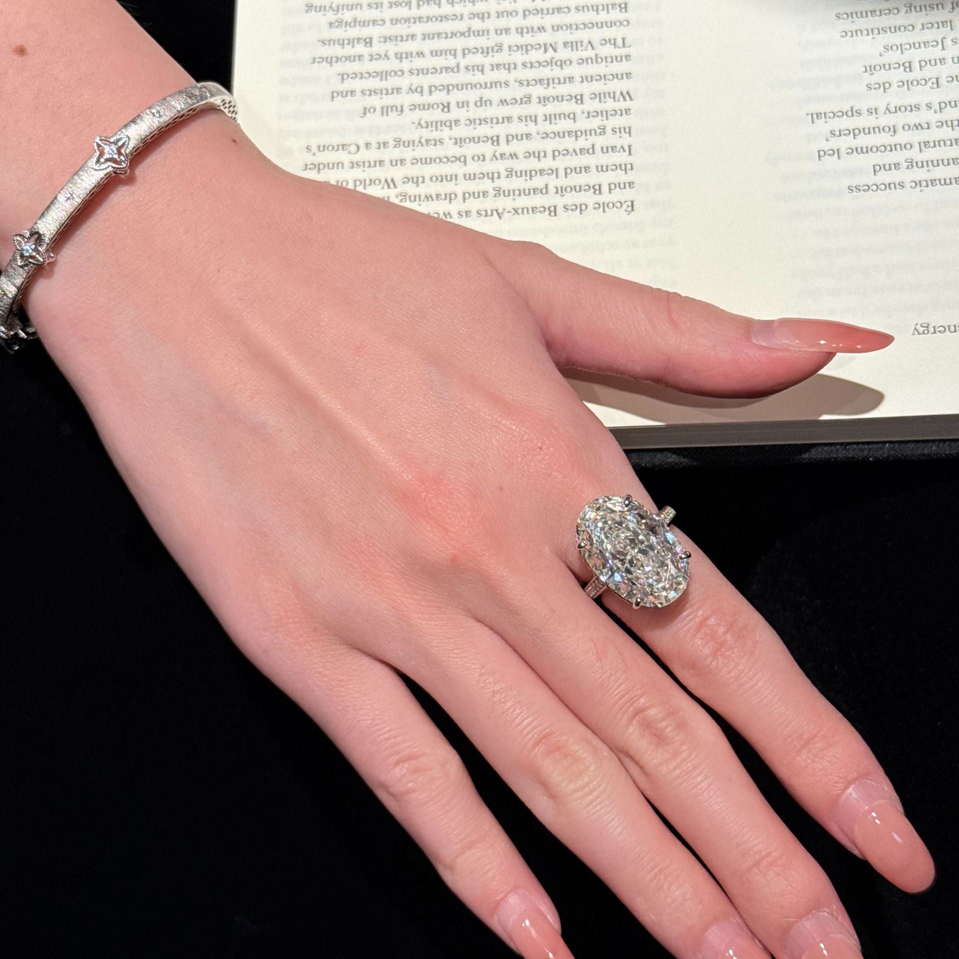 S925 Sterling Silver Big Carat Ring for Women - 13x20mm Ice Flower Cut Pave-Set Statement Band | Cool Tone Elegance