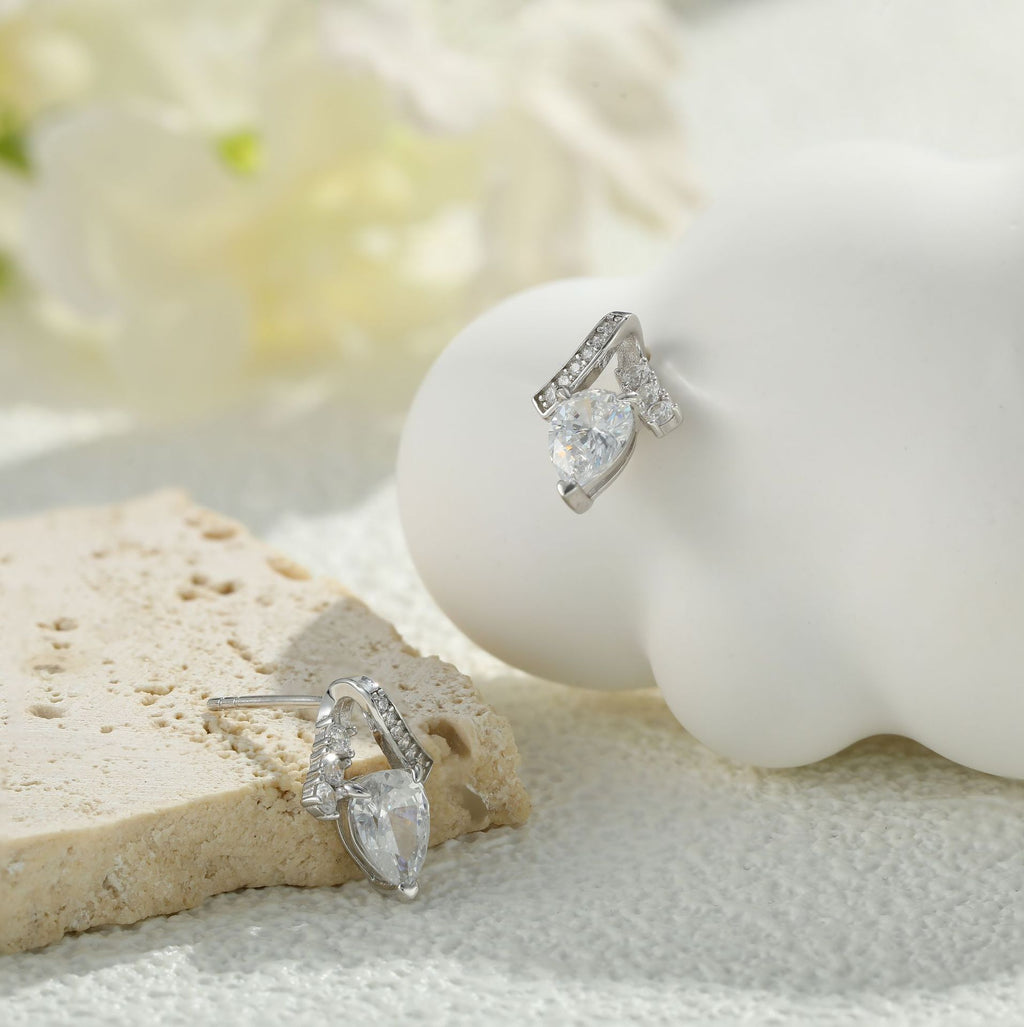 925 Sterling Silver Zirconia Stud Earrings – Dainty Geometric Drop for Women