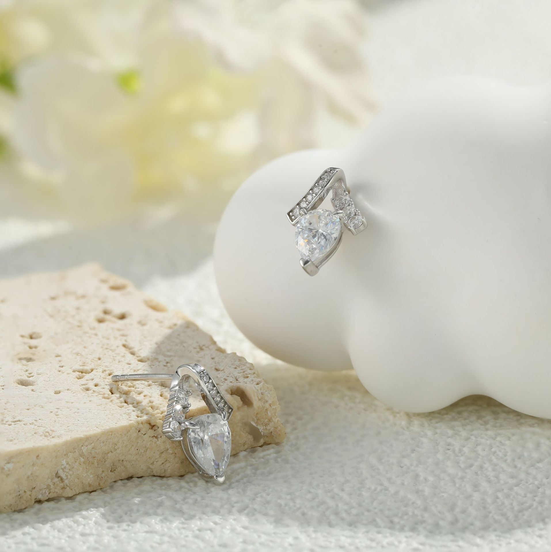 925 Sterling Silver Zirconia Stud Earrings – Dainty Geometric Drop for Women