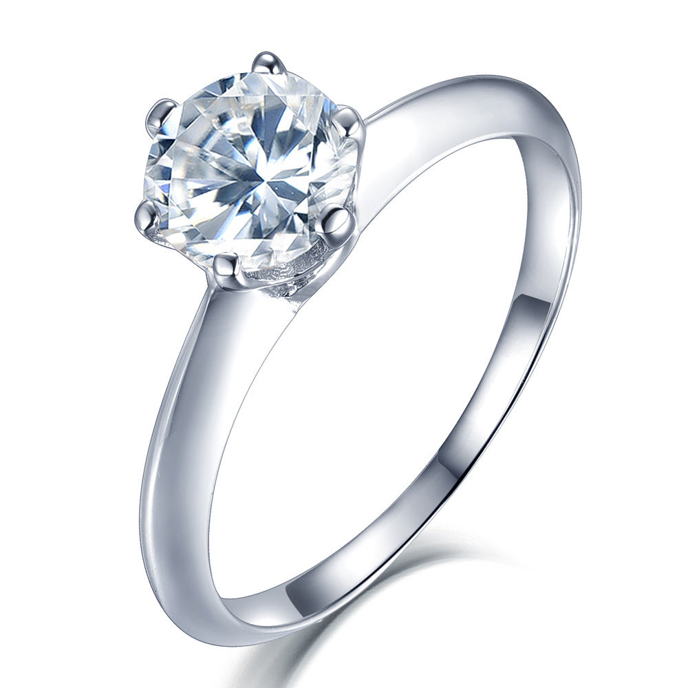 Timeless 6-Prong Moissanite Engagement Ring - Classic Sterling Silver