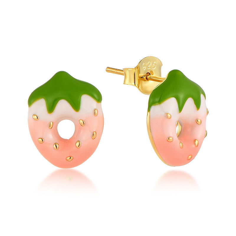 Kawaii Strawberry Stud Earrings - 925 Sterling Silver Cute Resin Jewelry