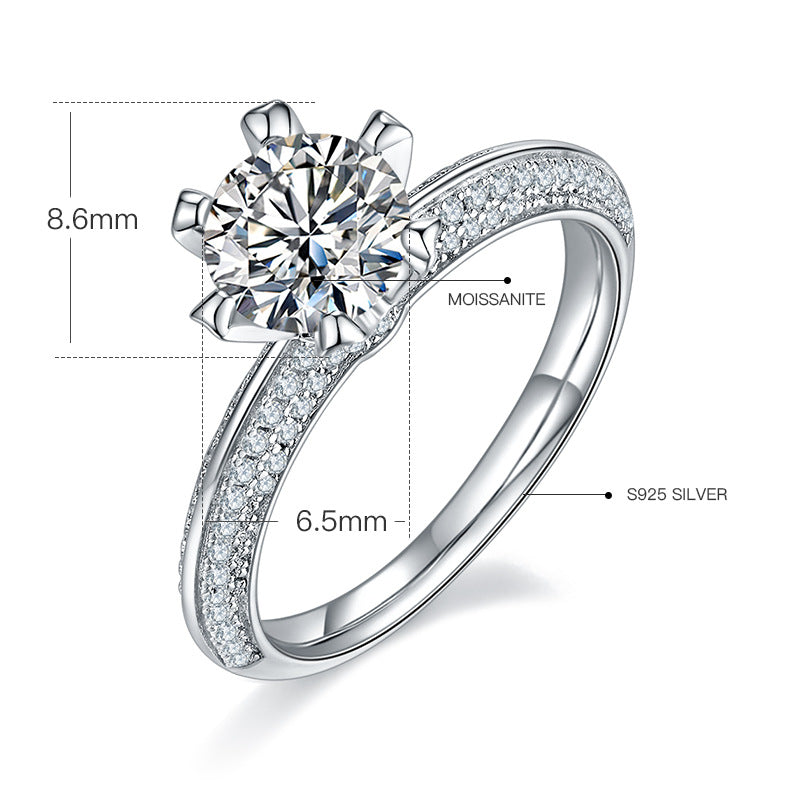 Luminary™ 6-Claw Moissanite Ring – Sterling Silver D Color