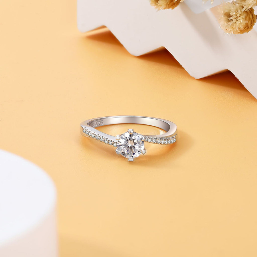 High-End 925 Sterling Silver Six Prong Twisted Shank CZ Ring for Women