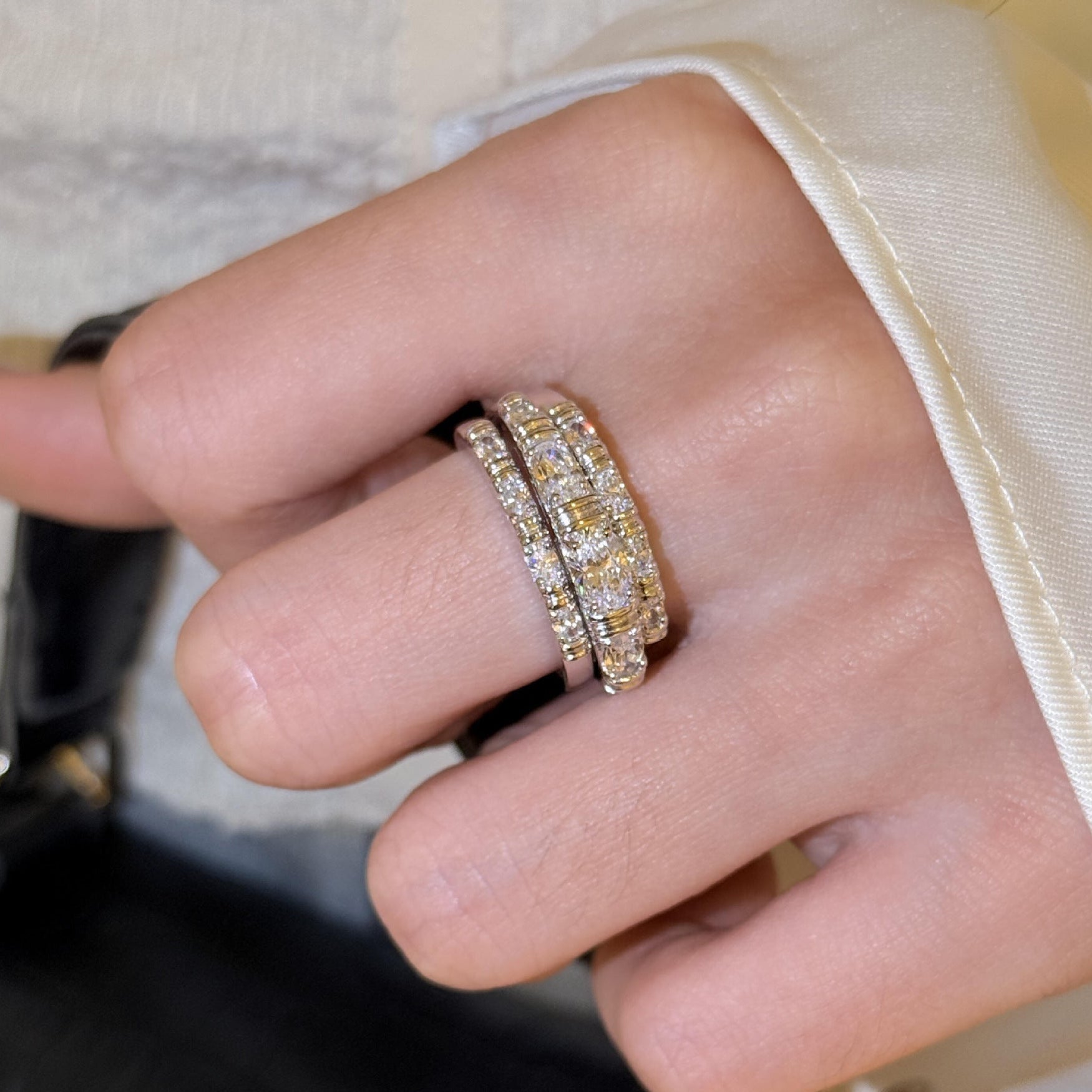 Stackable Starburst Ring for Women, S925 Sterling Silver Three-in-One Ring Set