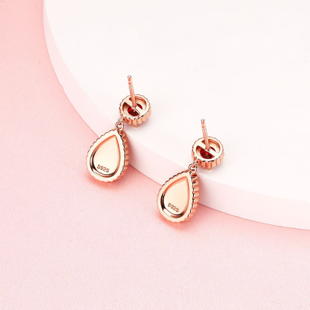 Bohemian Ruby Zircon Drop Earrings – S925 Silver Waterfall Dangle Earrings for Women, Hypoallergenic Gift