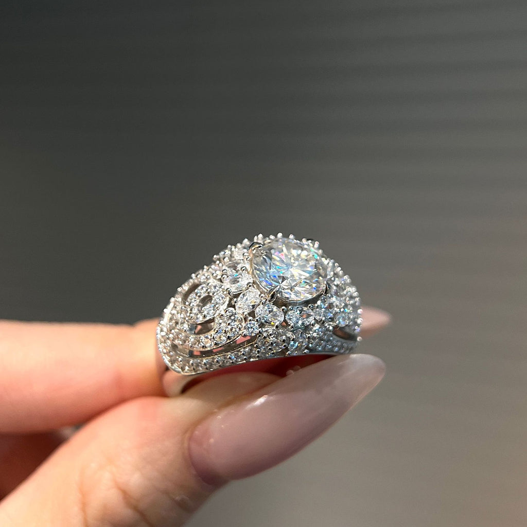 AuraBurst™ 2-Carat Moissanite Ring in Sterling Silver - Elaborate Floral Halo