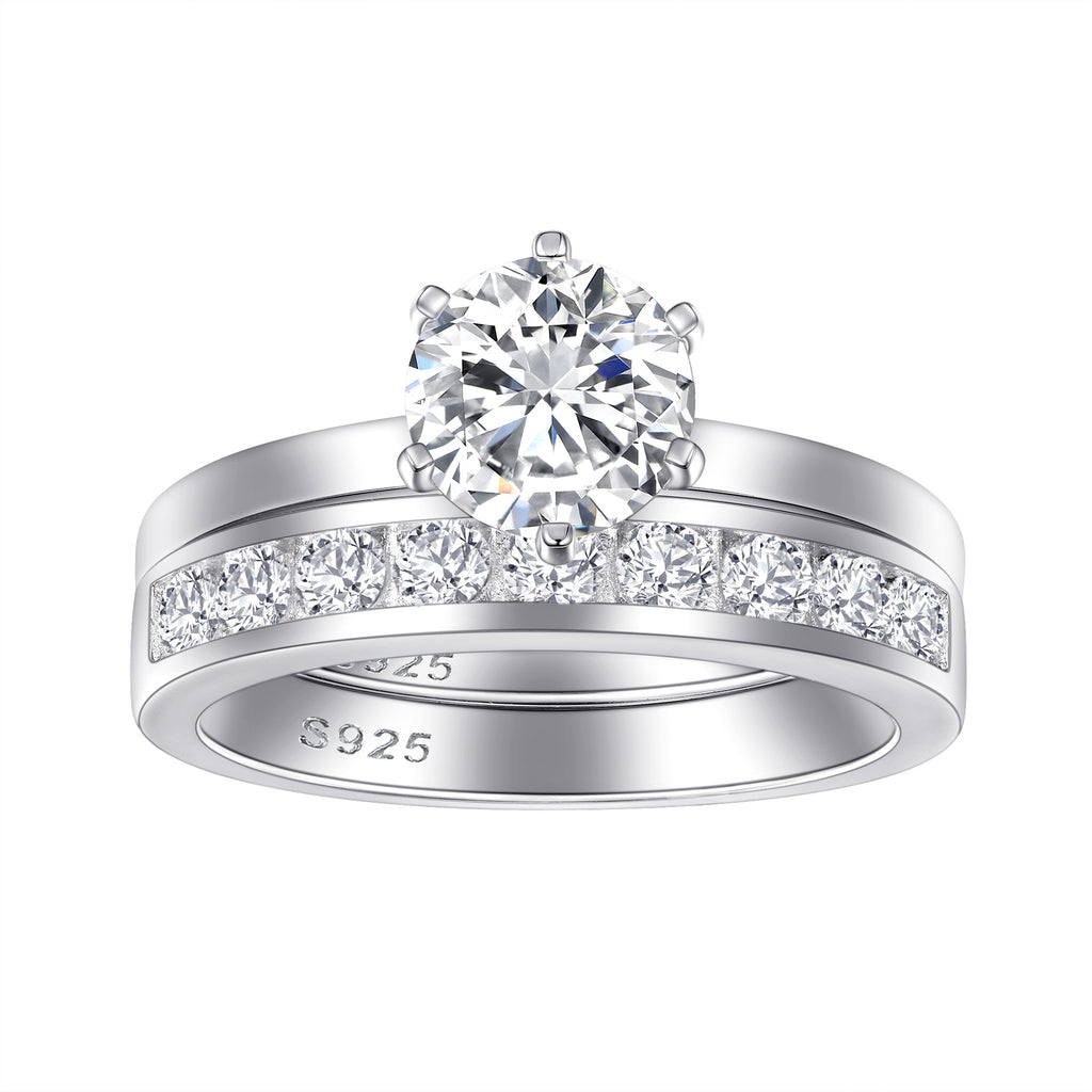 925 Sterling Silver Stackable Band Ring Set - 5A Cubic Zirconia 1.2ct, Timeless Elegant Luxury Style