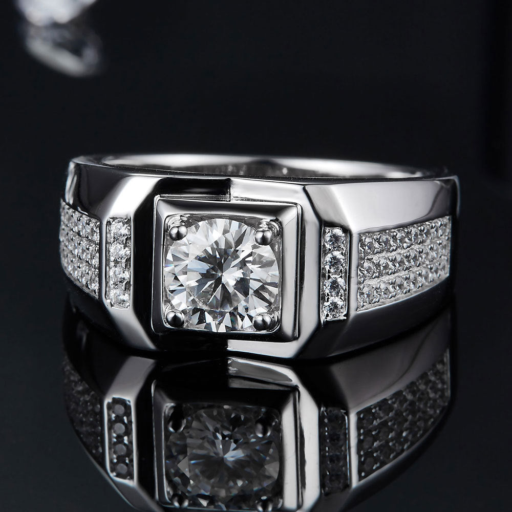 Urban Titan™ 1 Carat Moissanite Ring – 925 Silver Modern Groom