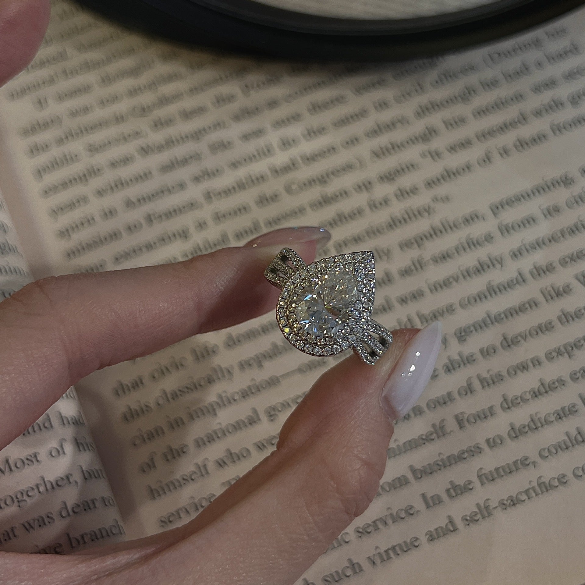 2 Carat Pear Shape Moissanite Halo Ring in Sterling Silver - Luxurious Engagement Band