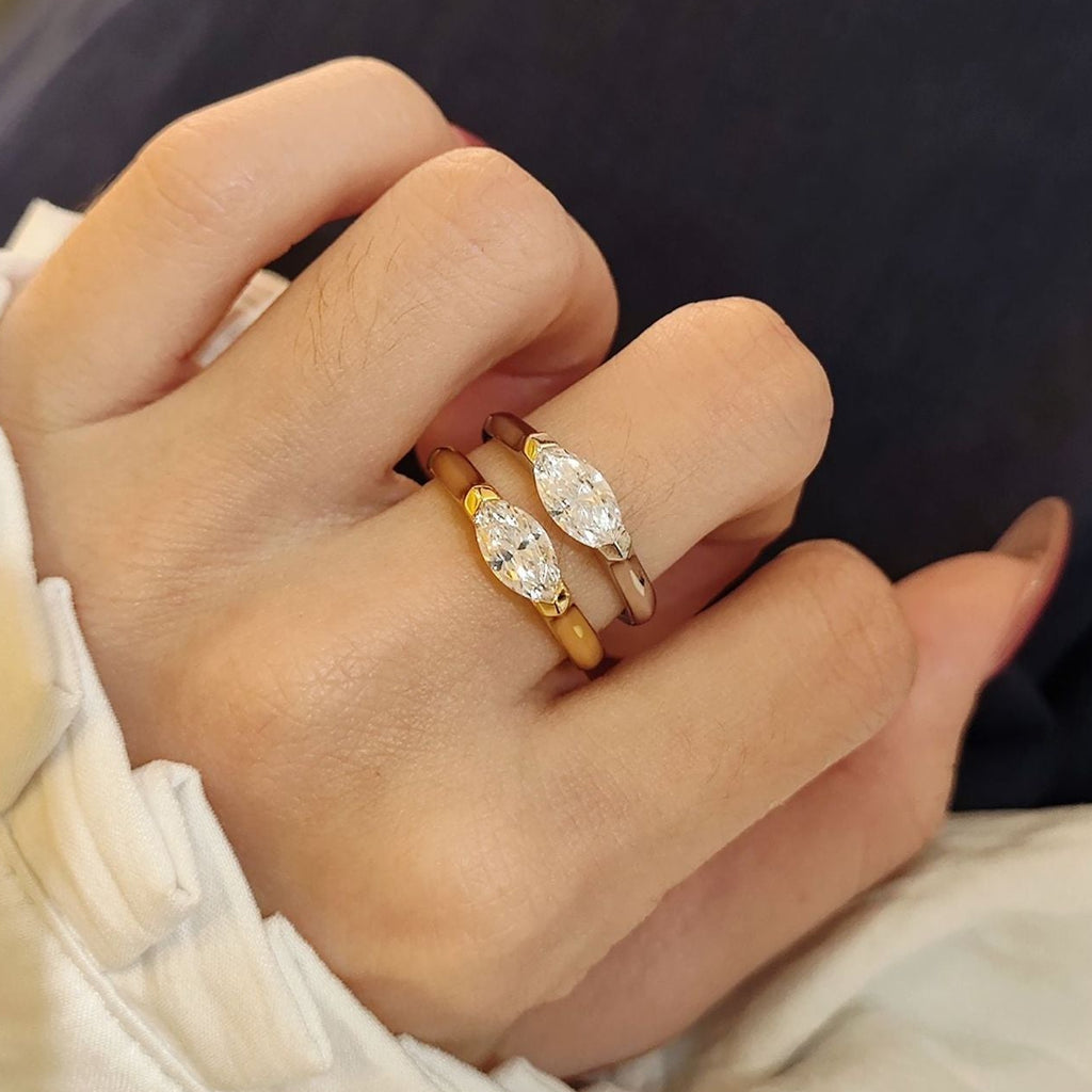 Marquise Moissanite Ring in Sterling Silver, 5x10mm Solitaire Engagement Ring for Women, Minimalist Wedding Band