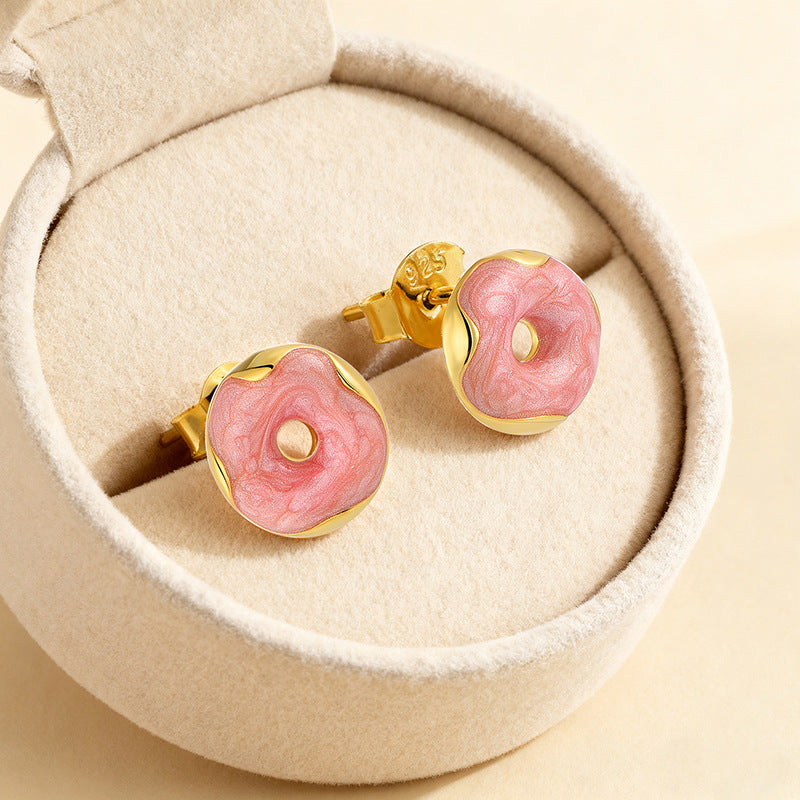New Arrival Dainty Irregular Donut Earrings for Women | Colorful Enamel S925 Silver Fresh Daily Jewelry
