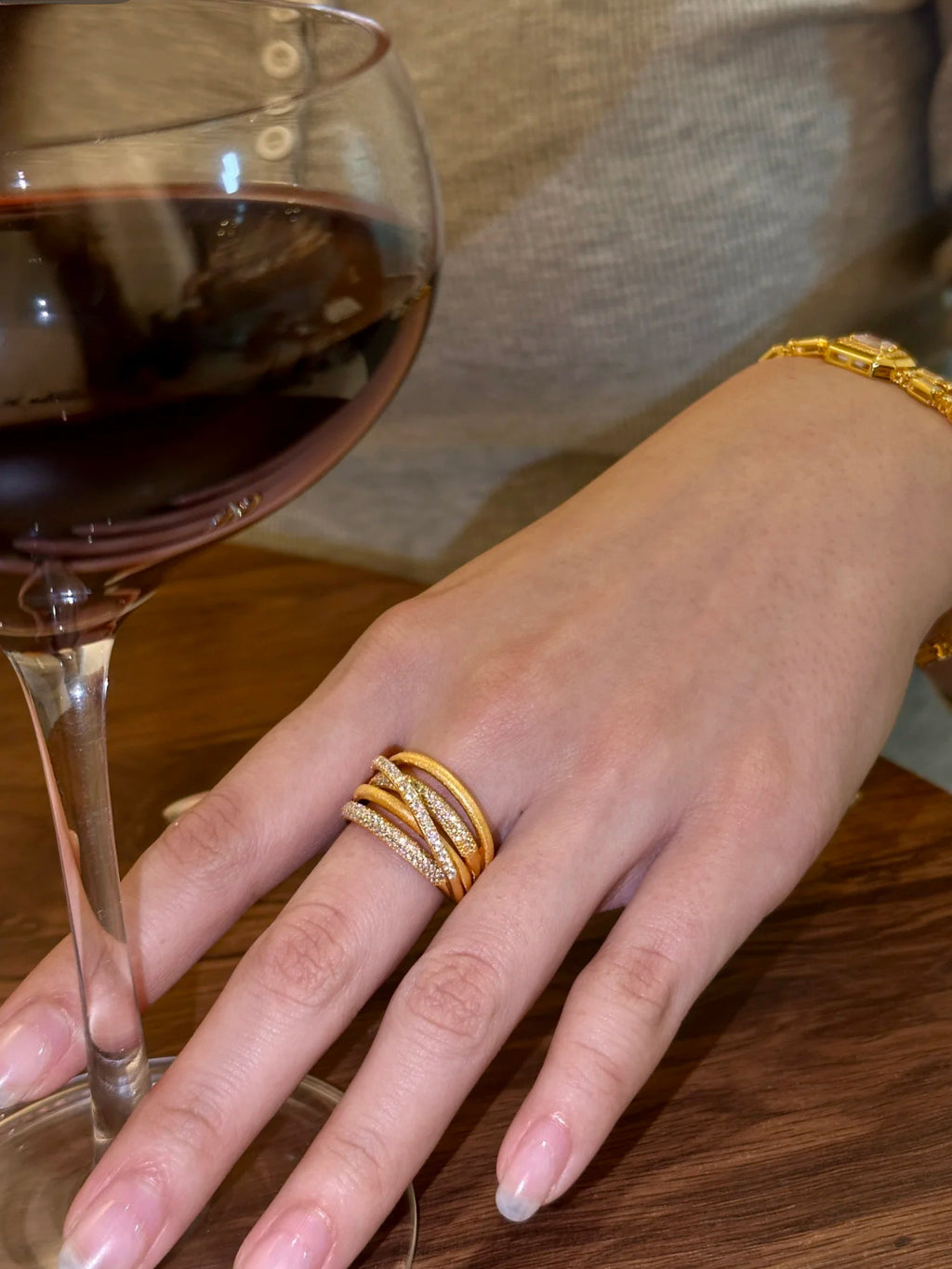 ‌Canary Stacking Ring for Women, Sterling Silver 18K Gold Plated Crisscross Vintage Ring with Diamond Accents