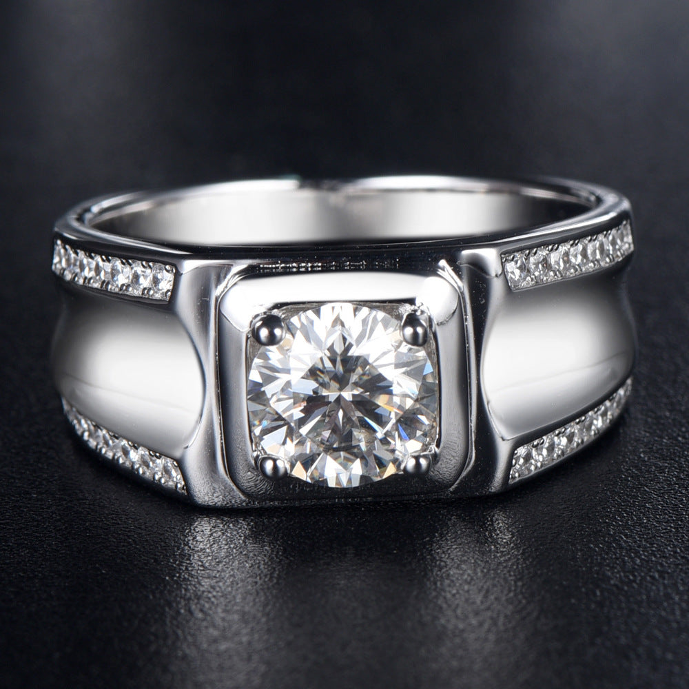 Contemporary Moissanite Ring for Men - Sterling Silver Diamond Alternative