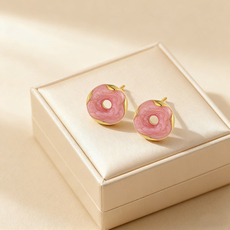 New Arrival Dainty Irregular Donut Earrings for Women | Colorful Enamel S925 Silver Fresh Daily Jewelry