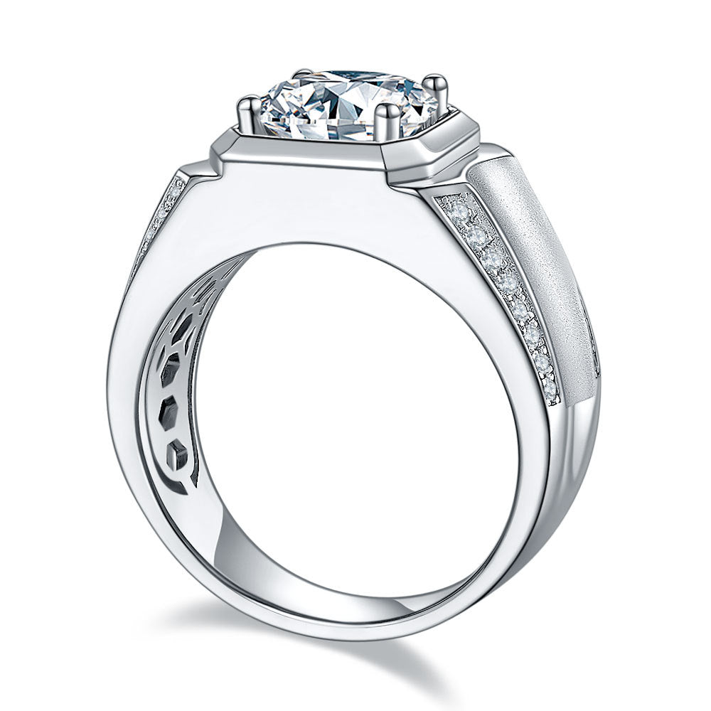 Men’s Moissanite Ring – 925 Sterling Silver Classic Band for Him