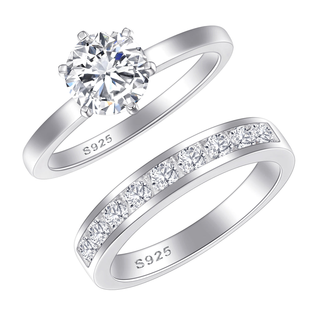 925 Sterling Silver Stackable Band Ring Set - 5A Cubic Zirconia 1.2ct, Timeless Elegant Luxury Style