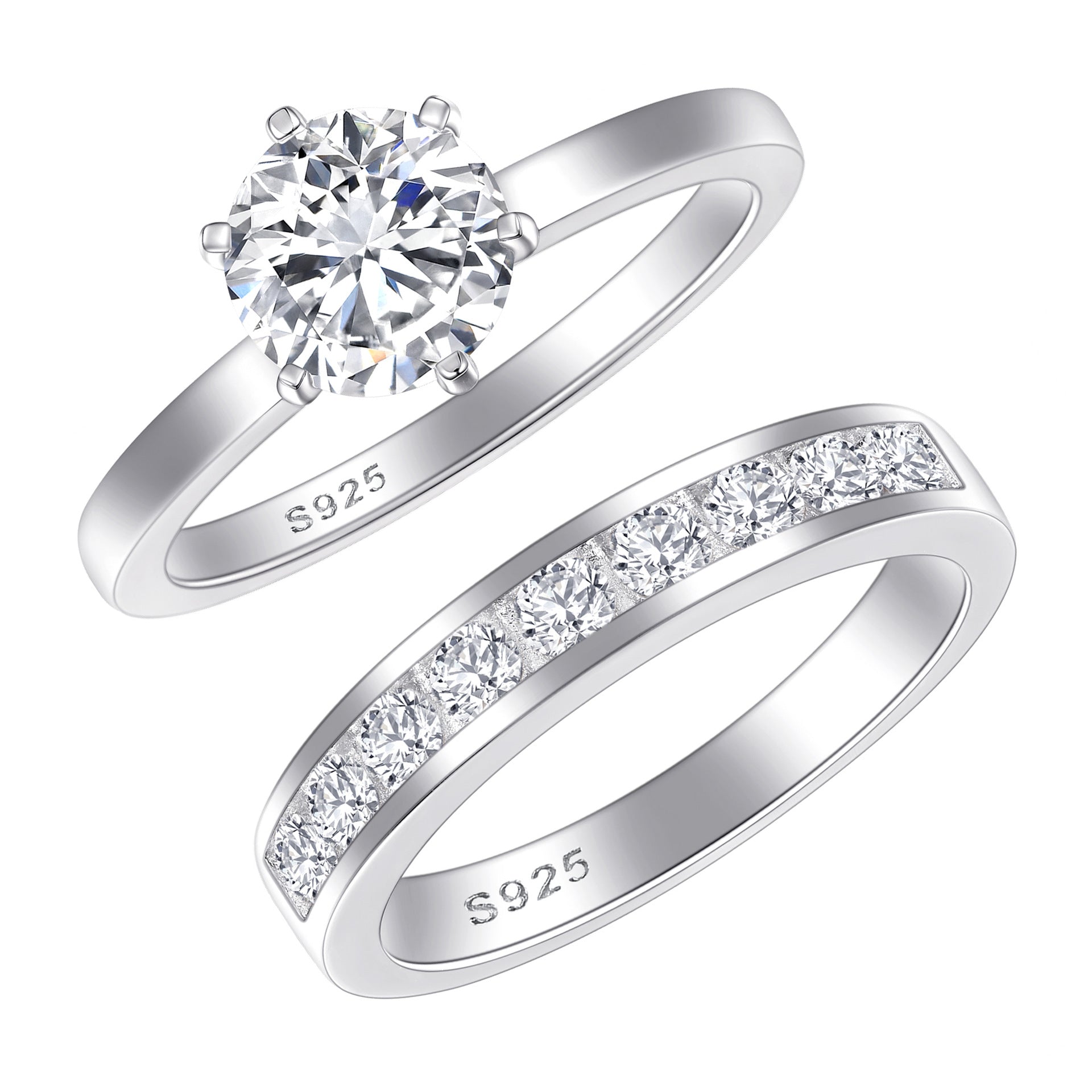 925 Sterling Silver Stackable Band Ring Set - 5A Cubic Zirconia 1.2ct, Timeless Elegant Luxury Style