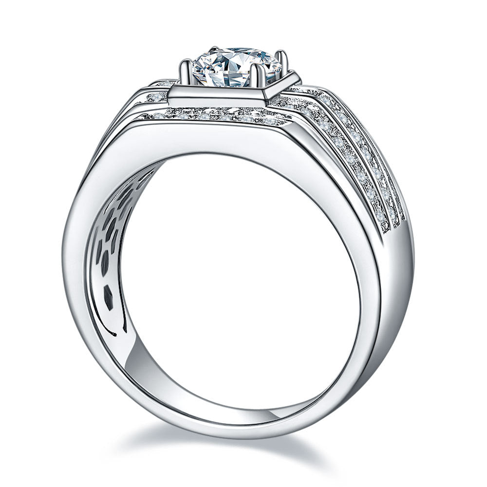 925 Sterling Silver Moissanite Men's Ring – Bold & Hypoallergenic