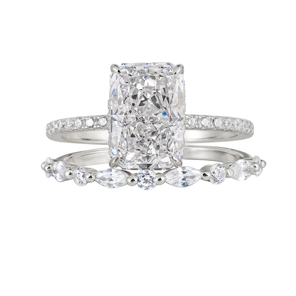 S925 Sterling Silver Sparkling Ice Flower Cut CZ Ring Set - High Quality Luxury Ins Style Stackable Rings