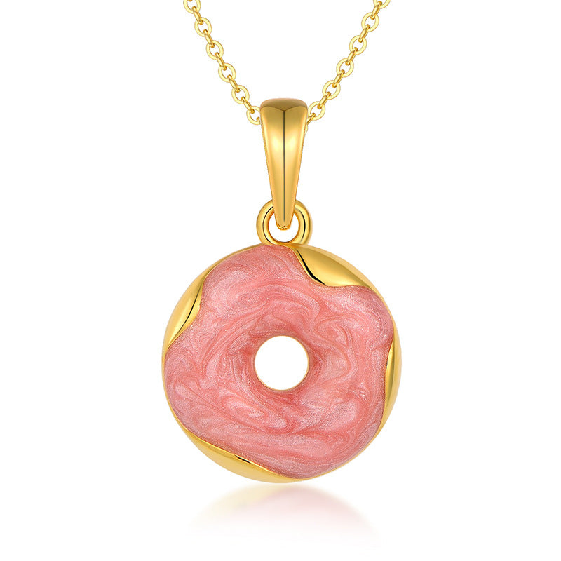 Sweet Donut Pendant Necklace - Sterling Silver 925 Dainty Collarbone Chain