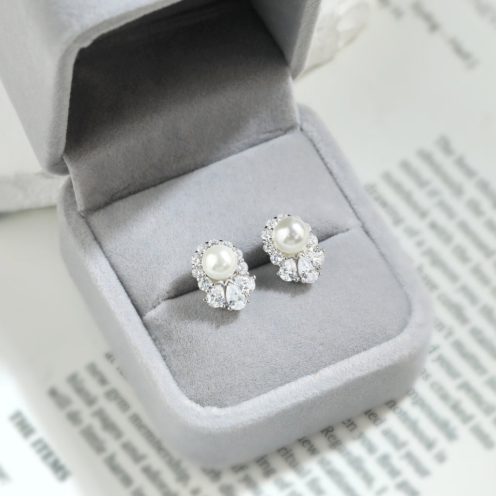 ‌Minimalist S925 Pearl & Zircon Stud Earrings – Hypoallergenic Gift for Her, Handmade