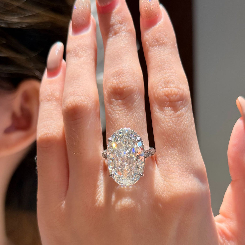 S925 Sterling Silver Big Carat Ring for Women - 13x20mm Ice Flower Cut Pave-Set Statement Band | Cool Tone Elegance