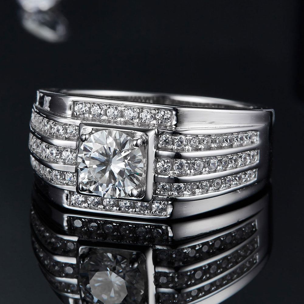925 Sterling Silver Moissanite Men's Ring – Bold & Hypoallergenic